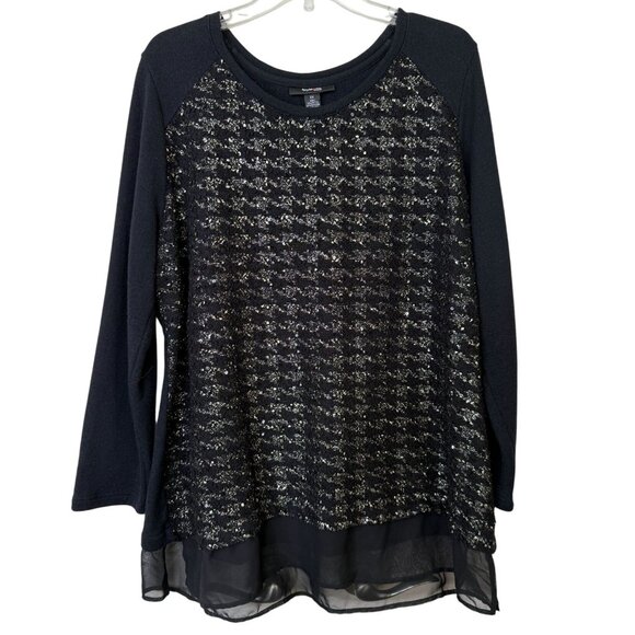 Style & Co Sweaters - Style & Co Woman 2X Black Metallic Knit Top Sheer Hem Sweater with Sparkle Party